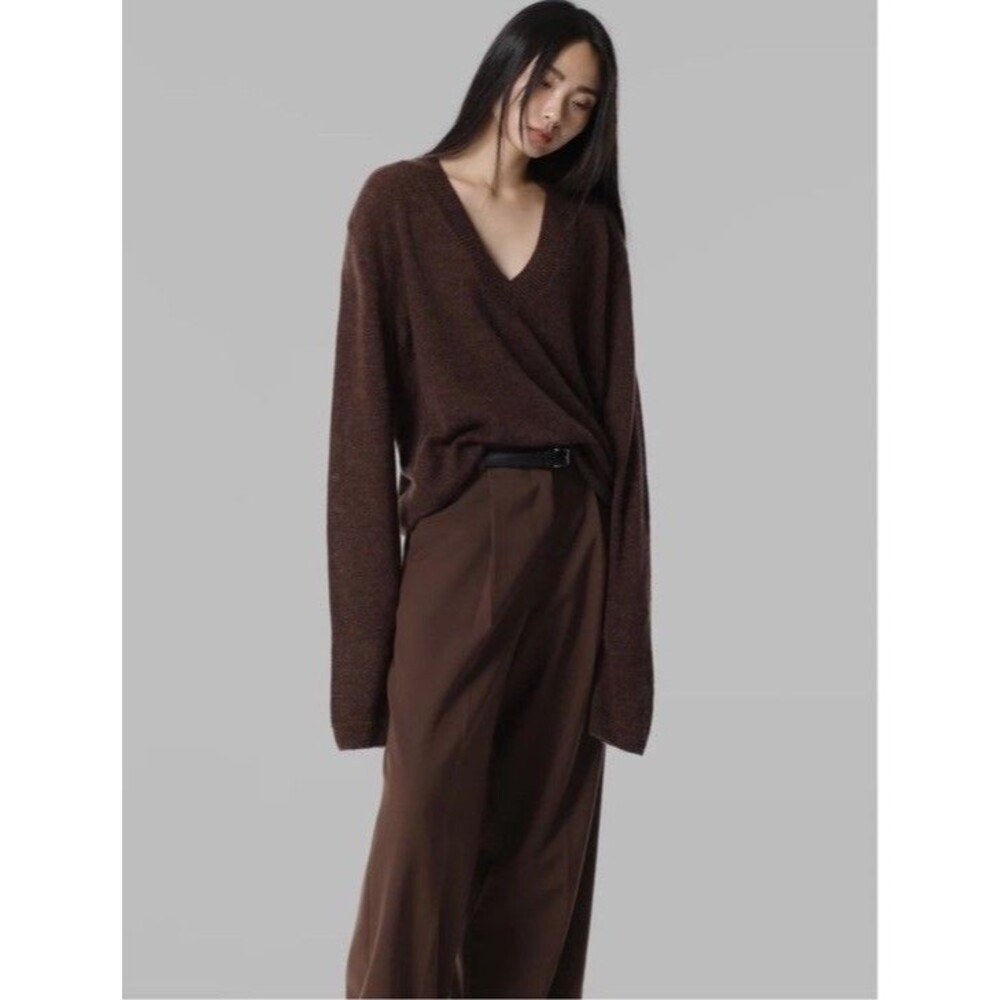 The Frankie Shop Oversized Brown V Neck Sweater Alpaca Wool Blend XS/S
